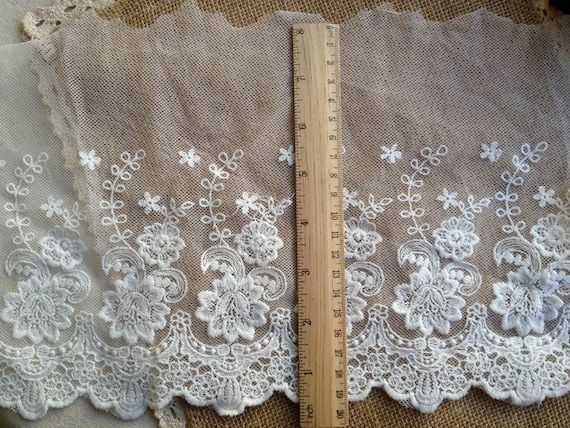 Cotton Lace Trim White Embroidered Lace Fabric Vintage Rose