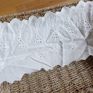 Cotton Anglaise Broderie Lace off White Leaf Lace Trim Eyelet Trim Fabric 6.7&quot; wide 2 yards