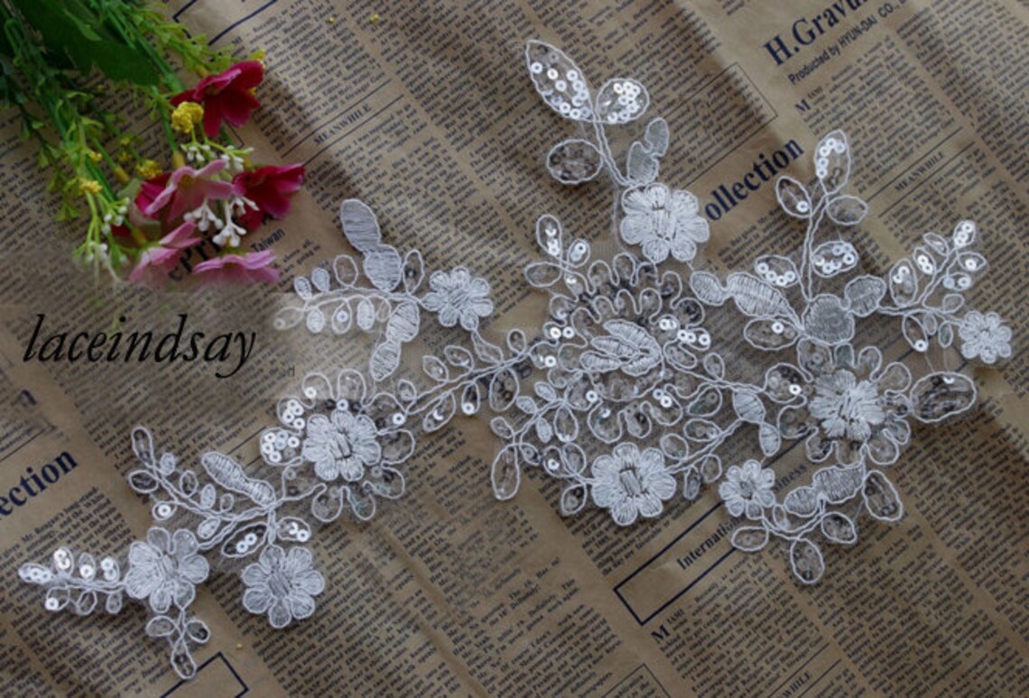 Ivory Sequined Embroidered Lace Arsenie
