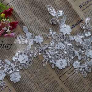 Ivory Embroidery Sequined Lace Applique Bridal Flower Applique Wedding Dress Accessory