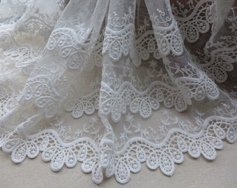 Retro Embroidered Lace Off white Layers Cotton Lace Trim Bridal Mesh Lace Fabric
