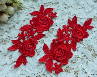 Paire d'appliques en dentelle de Venise fleurs victoriennes, appliques de dentelle de mariée rouge, haute qualité