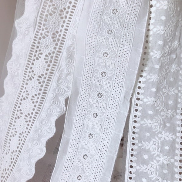 Coton Lace, Off white Eyelet Trim Lace, Cotton Skirts Lace, Dress Border Trim Lace, 2 Yards