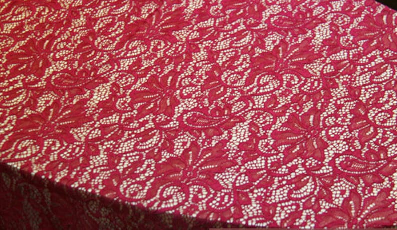Green Stretch Fabric, 59" wide Elastic Lace Fabric, Evening Dress Lace Fabric #7 Wine red