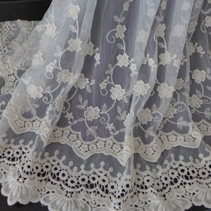 Beige Lace Fabric, Double Flowers Embroidered Lace, Soft Cotton Tulle Fabric, Wedding & Curtains Fabric Supply