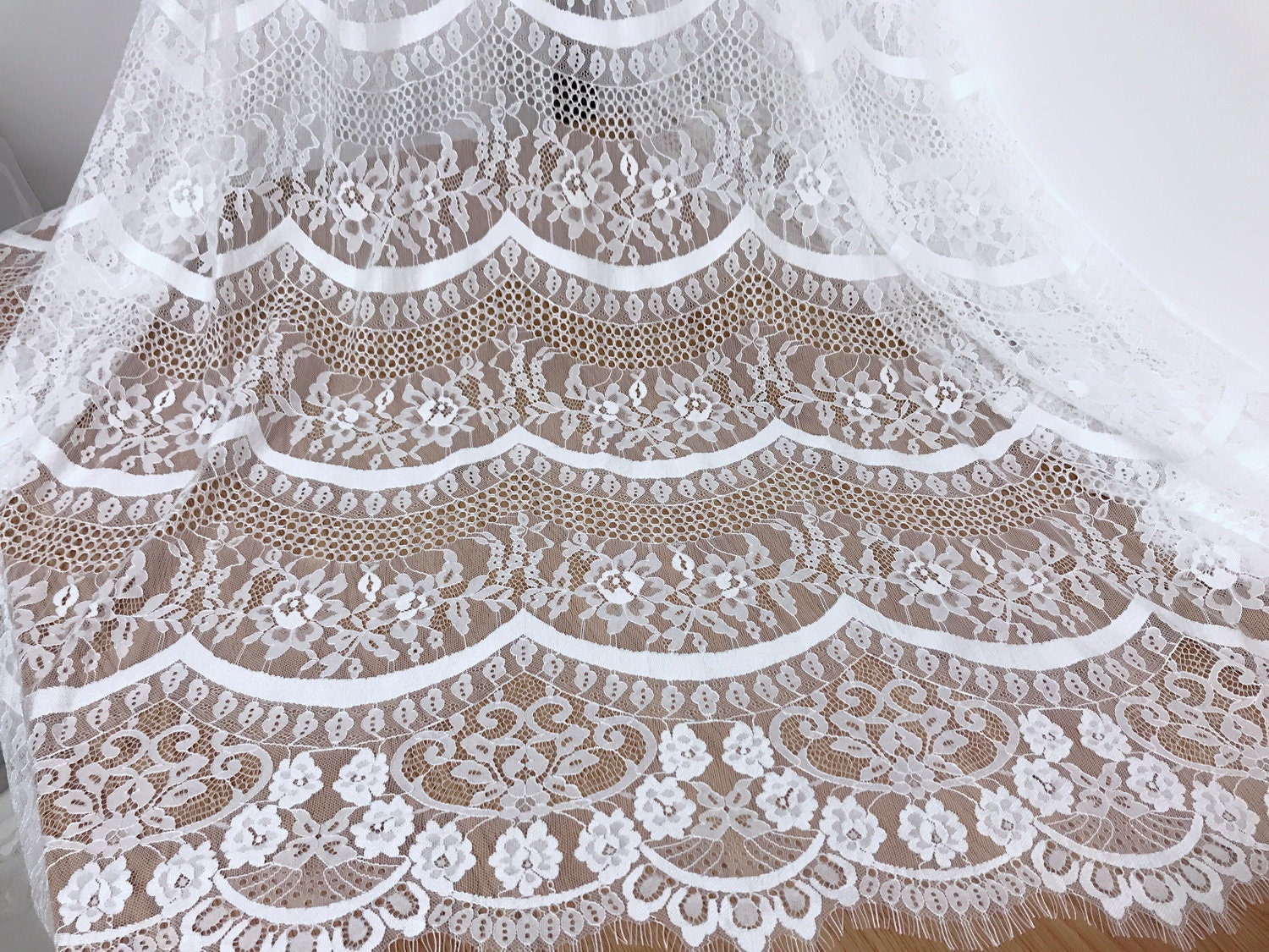Off White Scalloped Edge Chantilly Lace Fabric for Boho Dress - Etsy