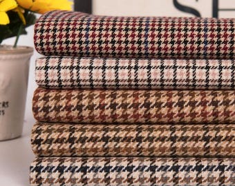 Plaid Wool Tweed Fabric, 59" Wide Houndstooth Pattern Design Tweed Fabric, Jacket Fabric, Small Scale Plaid Upholstery Textile By The Yard