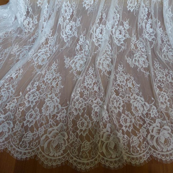 Vintage French Chantilly Lace Fabric Graceful Floral Wedding Fabric Soft Bridal Lace Fabric By The Yard