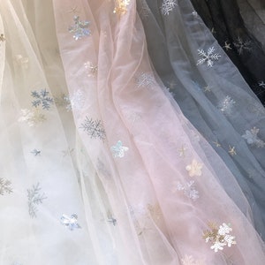 Beautiful snowflake lace fabric sequins fabric soft sheer tulle lace fabric for flower girl dress, gowns, bridal veil