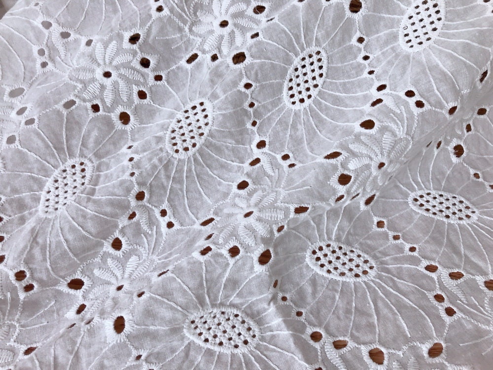 Cotton Fabric off White Eyelet Fabric ...