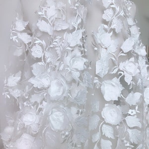 3D floral design lace fabric in Ivory for Wedding dress, Bridesmaid, Christening gown or Costumes