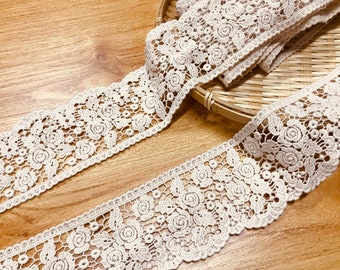 Retro style cotton rose flower lace, beige lace trim, skirt trim lace, home decoration lace trim