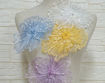7.6" Wide Beaded 3D Flower Applique for Lyrical Dance, Flower Girl Dress, Hair Accessories, Dance Costume