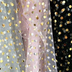 Gold Twinkle Polka Dots Tulle Fabric for Bridal Wedding Prom Gown Tutu Dress Party Decor