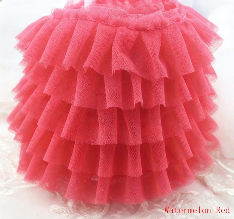 Delicate Light pink Soft Tulle Ruffled Lace Trim for Tutu Dress, Cakes, Weddings, Sewing Watermelon Red