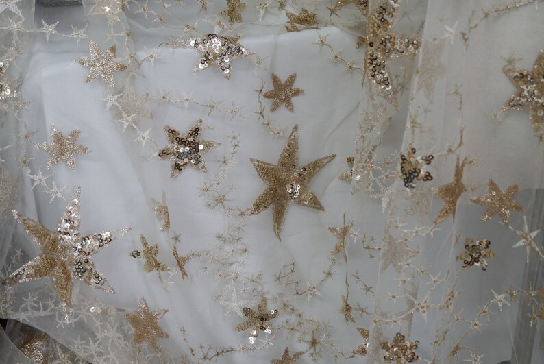 Star Fabric Sequin Lace Fabric Beautiful Stars Design Etsy