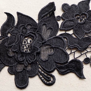 Black Venise Rose Trim, Bridal Wedding Lace Trim, Gorgeous Rose Lace Trim, Black Lace Applique