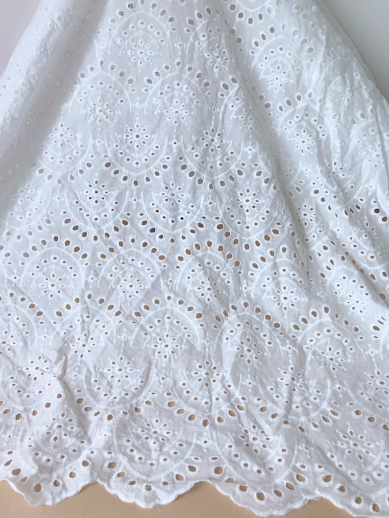 Eyelet fabric by the yard, 100% cotton lace fabric, off white scalloped fabric, retro style eyelet trim fabric image 2