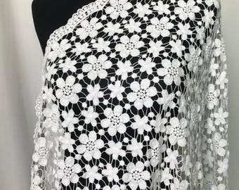 Tejido de encaje de guipur de algodón blanco roto ahuecado de crochet retro cortado a medida