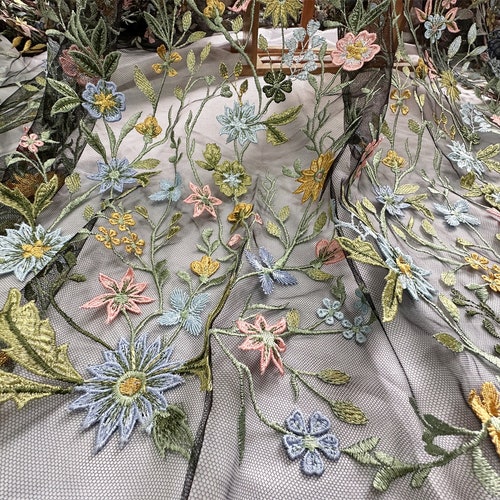 Beautiful Wildflower Pattern With 3D Flowers Embroidered Tulle Mesh Fabric  for Ball Gown, Fairy Wedding Dress, Mini Dress - Etsy