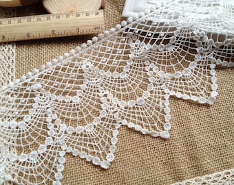 Cotton Lace Trim Vintage Crochet Lace Off White Hollowed Out Lace Trim 4.52 Inches wide 1 Yard