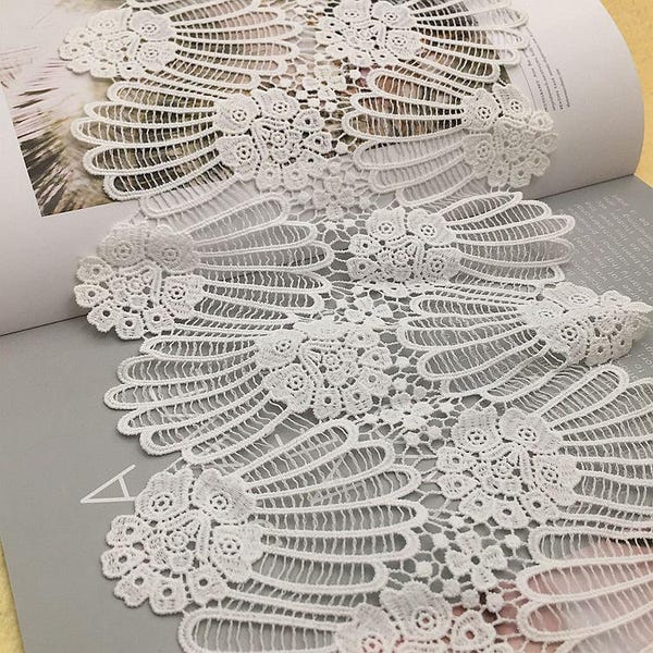 Venice Guipure Hollow Out Flower Lace Trim, 7.4'' Wide Milk Silk Embroidered Lace for Prom Dress, Bodices, Clothing Decoration
