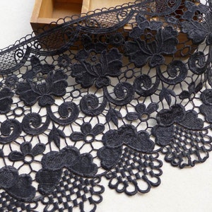 Retro Black Lace Guipure Lace Hollowed Lace Fabric Trim by the yard