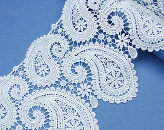 White Venice Guipure Lace Paisley Pattern Trimming for Wedding Gown Dress Decor Supplies, Home Sewing