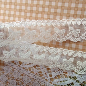 1.38&quot; Wide Pretty White Embroidery Lace, Cotton Lace Trim, Bow Lace Trim, Hair Bow Lace