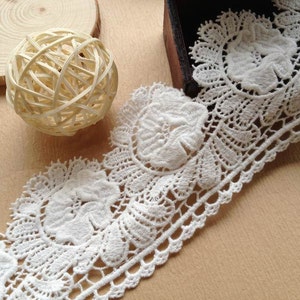 Off White Bridal Lace Fabric Cotton Lace Flower Applique Trim 2.75 inch Wide By The Yard image 4