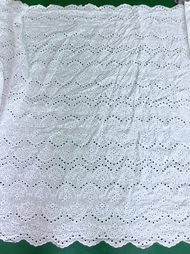 Eyelet fabric by the yard, 100% cotton lace fabric, off white scalloped fabric, retro style eyelet trim fabric image 8