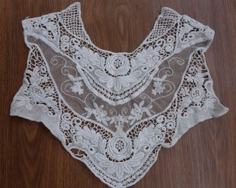 Retro Style Embroidered Cotton Lace Applique Vintage Cream Lace Collar Applique