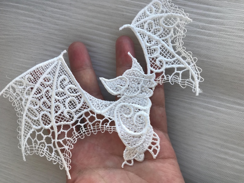 Black / Off White Lace Bat Guipure Embroidered Lace Applique for Halloween Decoration, Wall Accent, Cosplay Costume Sewing Supplies image 11