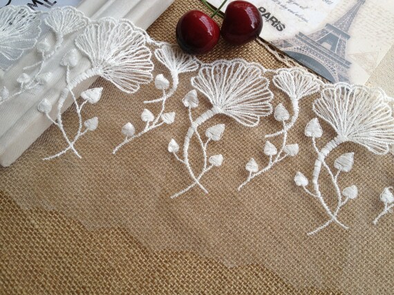 White Ginkgo Leaf Lace Trim Wedding Fabric Lace Embroidered Lace