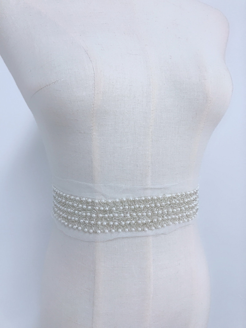 Wide Beaded Trim Bridal Pearl Applique Silver Ivory Beaded Etsy