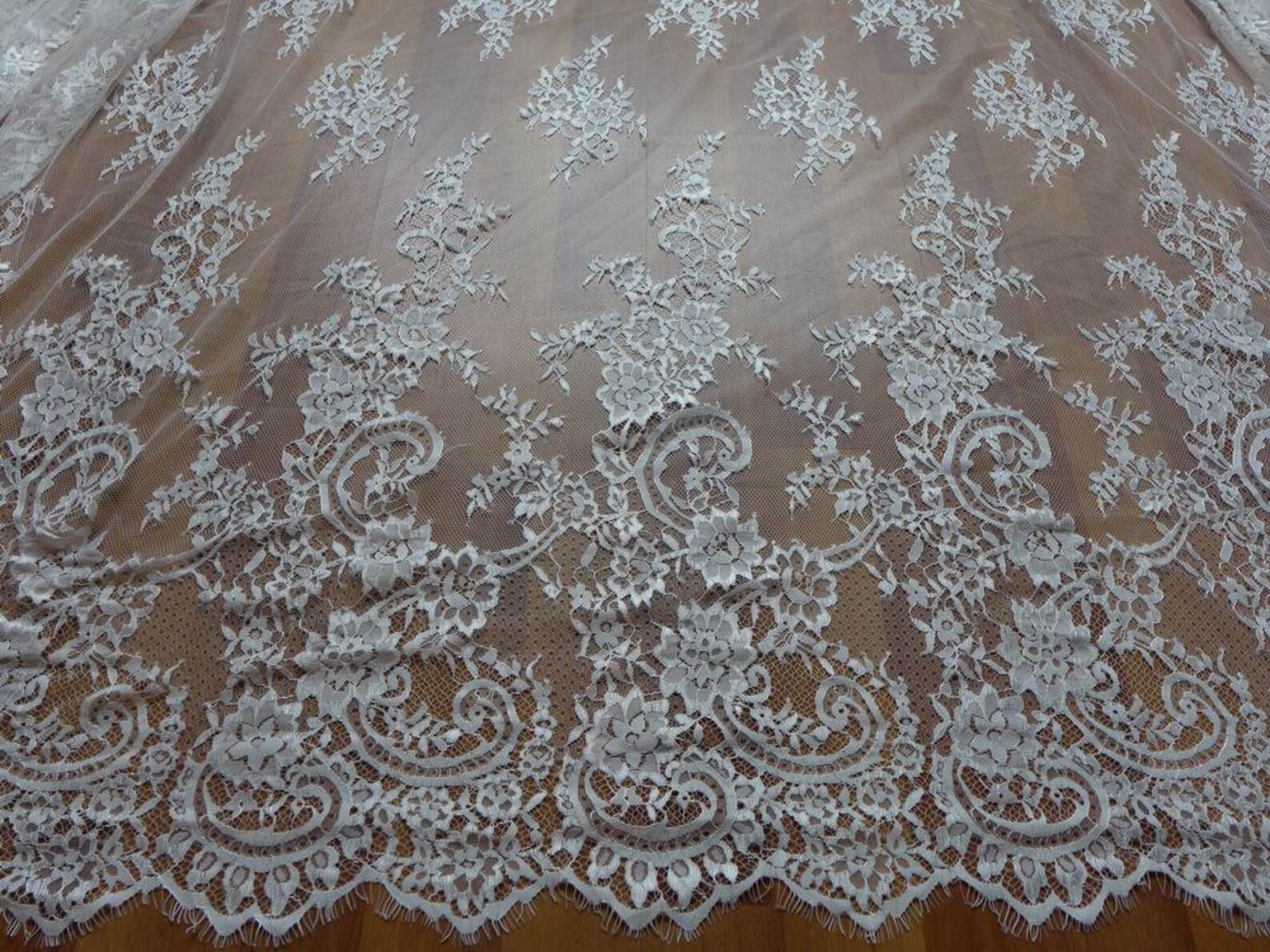 Ivory French Chantilly Lace Fabric Graceful Floral Wedding Etsy