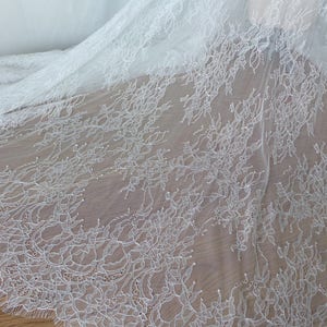 Off White French Chantilly Lace Fabric Elegant Floral Wedding - Etsy