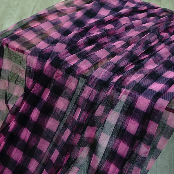Pink Schwarz Karierte Mesh Stoff für Puppenkleid, Shirt, Kleidungsstücke oder Wohndekoration