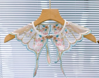 Organza Kragen, Kragen für Kinder, Mehrfarbige Stickerei Spitzenkragen, Abnehmbarer Knopfkragen, Spitzenkragen Kleider