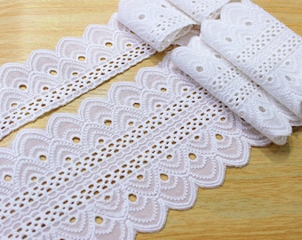 Off white Lace, Cotton Eyelet Trimming, Retro Scalloped Cotton Lace Trim, 2 yards
