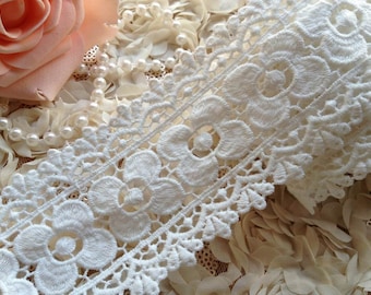 2 YARDS Cotton Fabric Embroidery Lace Trim in White 2.36" wide for Doll Dress cloths Sewing