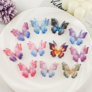 Gradient Color Butterfly, Layers 3D Butterfly Appliques, Rhinestone Butterfly Tulle Sewing Applique, Pack of 100 pieces
