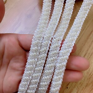 Beaded Trim Ivory Pearl and Silver Beads Lace Trim For Bridal, Headbands, Jewelry, Costumes, Crafts image 7