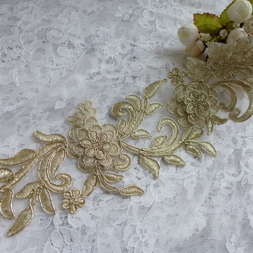 Luxury Gold Lace Applique Vintage Alencon Applique Lace for Etsy