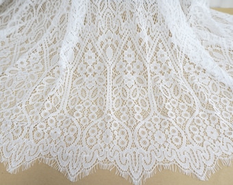 Soft Chantilly Lace Off white Scalloped Eyelash Trim Fabric for Wedding gown, Bridal bolero, Bridesmaids robes