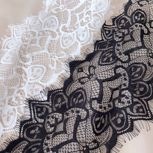 French chantilly lace trim in off white / black for wedding veil, lace mask, lace robes accessories