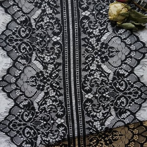 Vintage Chantilly Lace Trim Soft Eyelash Lace Trim Scalloped Black Lace Fabric Trim 3 Yards