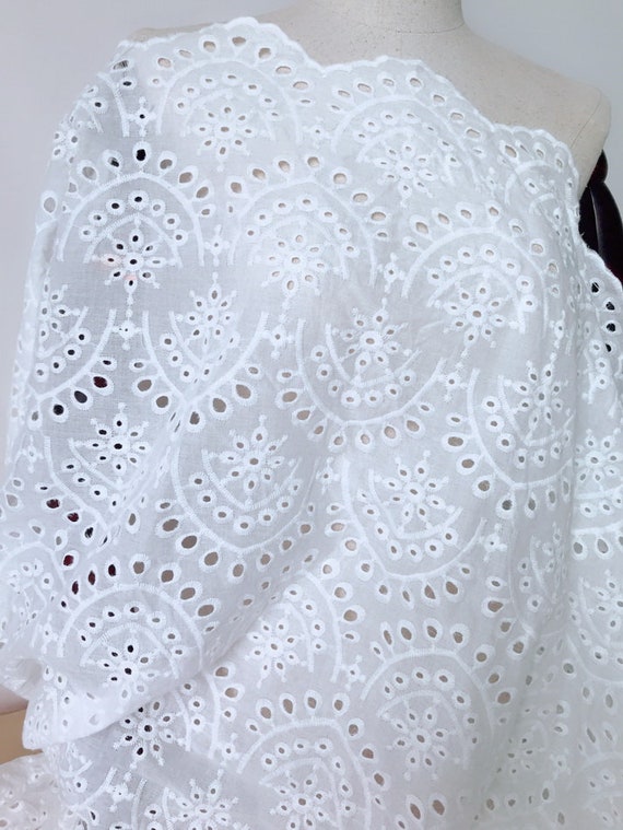 White Cotton Embroidery Eyelet Lace Fabric  Cotton Eyelet Fabric Yard -  3/5/10yard - Aliexpress