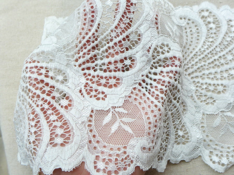 Off White Floral Lace 7.1 Wide Elastic Stretch Lace Trim - Etsy UK