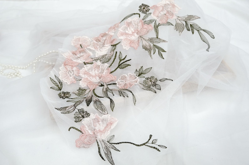 Pink Rose Flower Applique With Green Leaf Trim Applique for Etsy